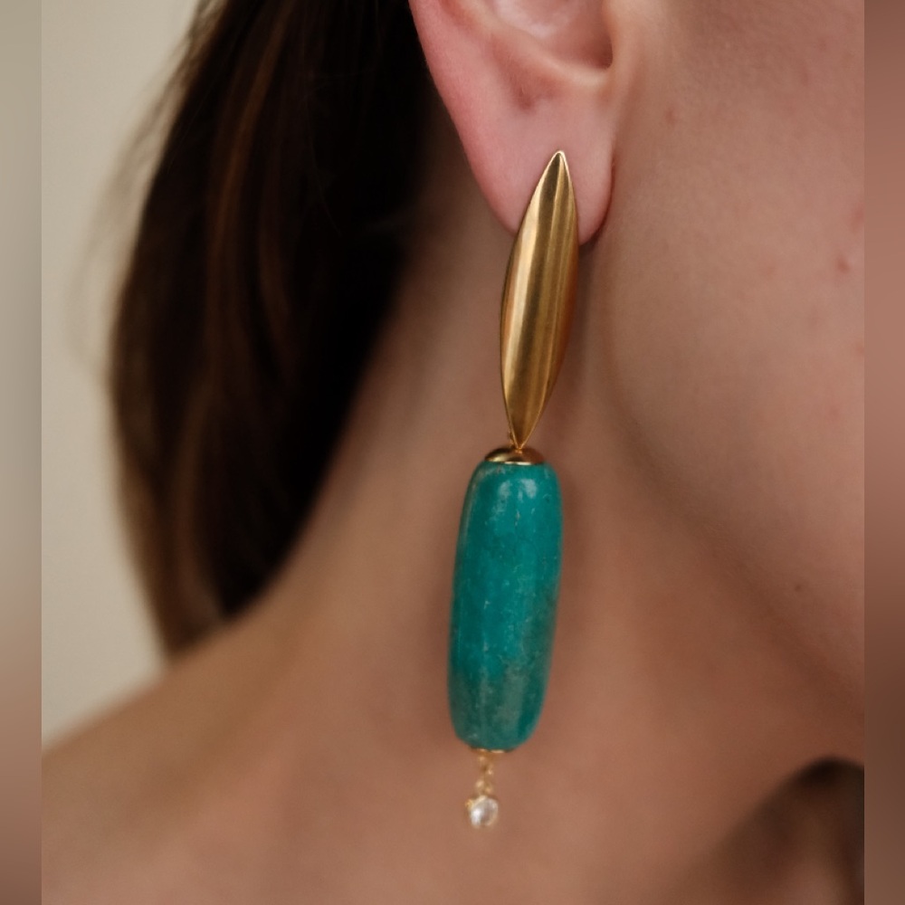 Statement real turquoise earrings 18k gold plated